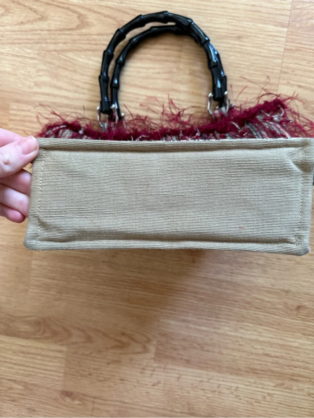 Bella Vintage Y2K Whimsigoth Striped Faux Bamboo Handle Feather Purse